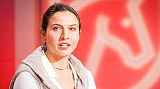 Anna Kellnerová na tiskové konferenci ped parkurovým Prague Playoffs 2025.