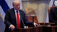 Americký prezident Donald Trump p�i projevu v izraelském Knesetu (13. �íjna...