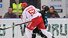 Tinecký Martin Marinin (vlevo) a karlovarský Petr Tomek v souboji u mantinelu