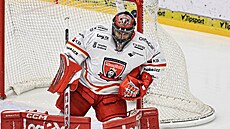 Branká Stanislav korvánek z Hradce Králové inkasuje gól v zápase proti Mladé...