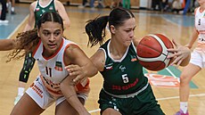 Kateina Káová z SB Ostrava si hlídá mí ped Skylar Treadwellovou z Basketu...