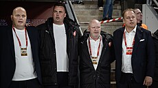 P�edseda FA�R David Trunda, hlavní trenér Ivan Ha�ek a asistenti Jaroslav Köstl...