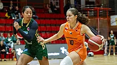 Ema Bláhová z Levhartic Chomutov útoí v zápase s Rutronikem Keltern.