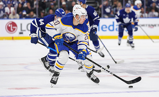 JI�í Kulich z Buffala kontroluje puk.