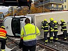 Nehoda nkladnho automobilu a tramvaje na Barrandov