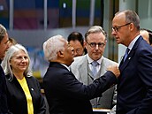 Nmecký kanclé Friedrich Merz se za dohledu belgického premiéra Barta De...