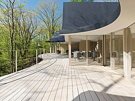 D�ev�ná terasa plynule splývá s bujnou zelení. Je strategicky umíst�na tak, aby...