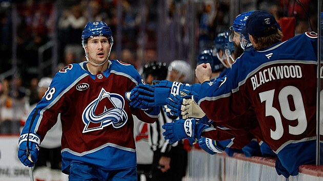 Martin Neas z Colorado Avalanche se raduje z glu v utkn s New Jersey Devils.