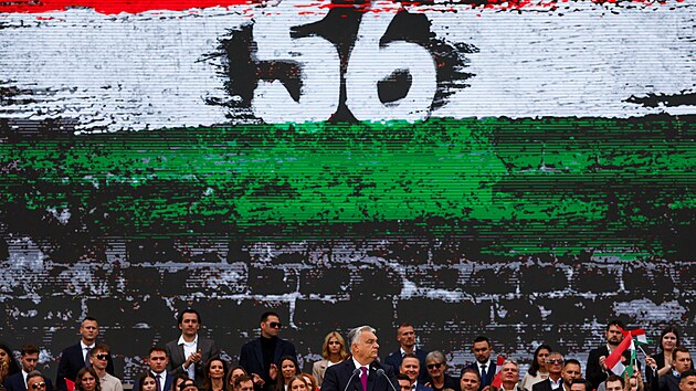 Ma�arsk� premi�r Viktor Orb�n v Budape�ti pron�� projev u p��le�itosti 69. v�ro�� ma�arsk�ho povst�n� z roku 1956. (23. ��jna 2025)