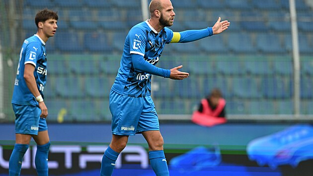 Rozho��ený kapitán Mladé Boleslavi Martin Králik v zápase proti Karviné.