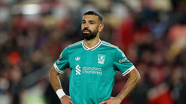 Zklaman� Mohamed Salah (Liverpool) z pr�b�hu utk�n� s Brentfordem.