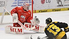 Branká� Mat�j Machovský z Olomouce zasahuje.