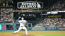 ohei Ohtani z Los Angeles Dodgers bhem tvrtého zápasu Svtové série s...