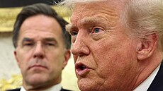 �éf NATO Mark Rutte a americký prezident Donald Trump p�i jednání v Bílém dom�....