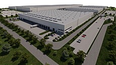 Vizualizace hal plánovaného prmyslového parku Panattoni Smart Park Karviná....