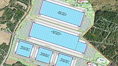 Rozmíst�ní hal plánovaného pr�myslového parku Panattoni Smart Park Karviná....