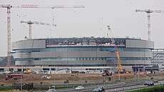 Rozestav�ná hokejová hala PalaItalia Santa Giulia. Snímek je z 22. �íjna 2025