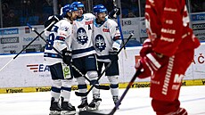 Kladno, 24. 10. 2025. Rytí�i Kladno - HC Olomouc. Domácí slaví vedoucí gól,...