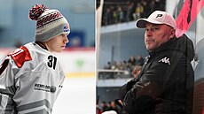 Hokejový branká Simon Peout (vlevo) a jeho táta Martin, trenér Chomutova, kde...