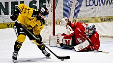 Litvínovský Matú� Suke� operuje p�ed brankou, olomoucký branká� Old�ich Cicho�...