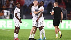 Plze�tí fotbalisté se radují z výhry v Evropské lize nad AS �ím.