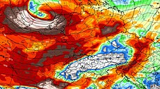 Bombogeneze po�le na evropskou pevninu orkán a lijáky. �esko je vid�t vpravo...