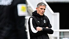 Kou Slovácka Jan Kameník bhem utkání na Dukle.