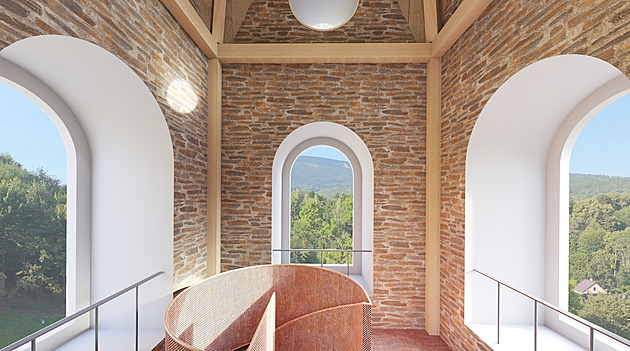 Ruinu kostela v Rudníku zpevní, věž dostane střechu i skleněný kříž