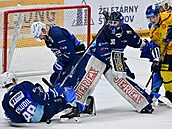 Brnntí hokejisté zasahují ped brankou Alee Stezky.
