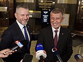 Slovenský prezident Peter Pellegrini a Andrej Babi (ANO) se seli u recepce...