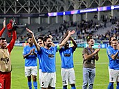 Fotbalisté Pafosu oslavují historicky první výhru v Lize mistr.