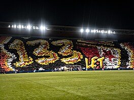 Choreo Tribuny Sever v zápase Ligy mistr� mezi Slavií a Arsenalem.