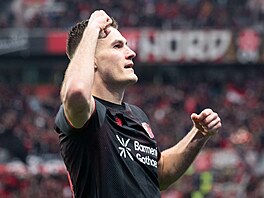 Útoník Patrik Schick z Leverkusenu se raduje ze svého gólu.