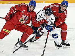 Finský útoník Patrik Puistola se snaí prosadit mezi echy Liborem Hájkem a...