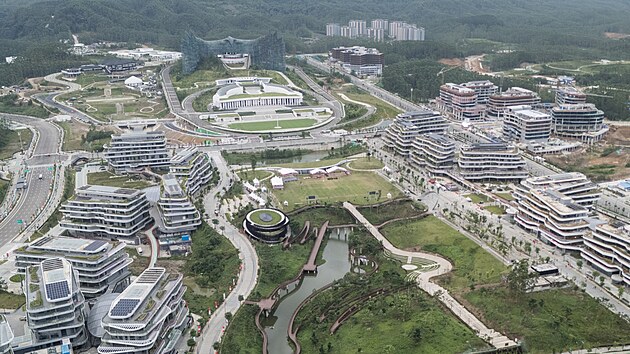 Pohled na indon�sk� m�sto Nusantara ve v�stavb� (15. srpna 2025)