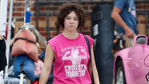 Here�ka Sydney Sweeney jako boxersk� legenda Christy Martinov� p�i nat��en� filmu Christy (New York, 24. ��jna 2024)