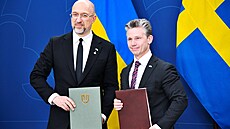 Ukrajinský ministr obrany Denys �myhal a �védský ministr obrany Pal Jonson...
