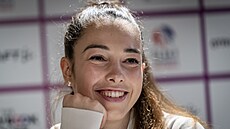 Skeletonistka Anna Fernstädtová na tiskové konferenci ped zaátkem sezony.