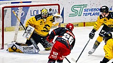 Hradecký Ale Jergl dává vedoucí gól v zápase s Litvínovem.