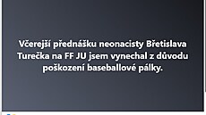 Nenávistný p�ísp�vek namí�ený proti B�etislavu Ture�kovi na Facebooku.