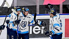 Liberetí hokejisté se radují z gólu Adama Najmana.
