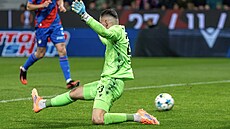 Plze�ský branká� Martin Jedli�ka inkasuje gól v utkání proti Slavii.