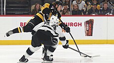 Pittsburský úto�ník Ville Koivunen se sna�í vyst�elit p�es bránícího Mikeyho...