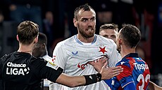 Slávistický útoník Tomá Chorý v utkání proti Plzni