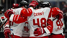 Tomá erný z HC Olomouc dává gól do sít Vítkovic.