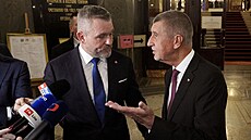 Slovenský prezident Peter Pellegrini a Andrej Babi� (ANO) se se�li u recepce...