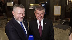 Slovenský prezident Peter Pellegrini a Andrej Babi� (ANO) se se�li u recepce...