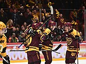 Gólová radost jihlavských hokejist v duelu proti Vsetínu.