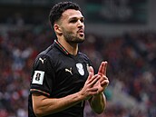 Portugalský útoník Goncalo Ramos se raduje ze svého gólu.