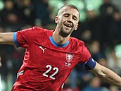 Tomá Souek slaví gól v pípravném utkání se San Marinem